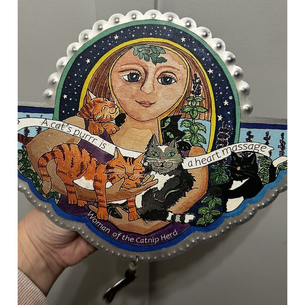 Signed Studio Jorn Metal Cat Wall Plaque Decor Woman Of the Catnip Herd - Picture 3 of 9